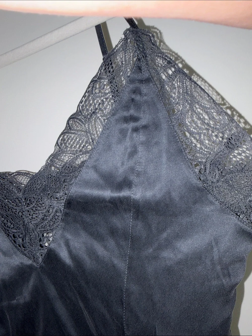 Free People Charcoal Lace Trim Satin Cami Top XS